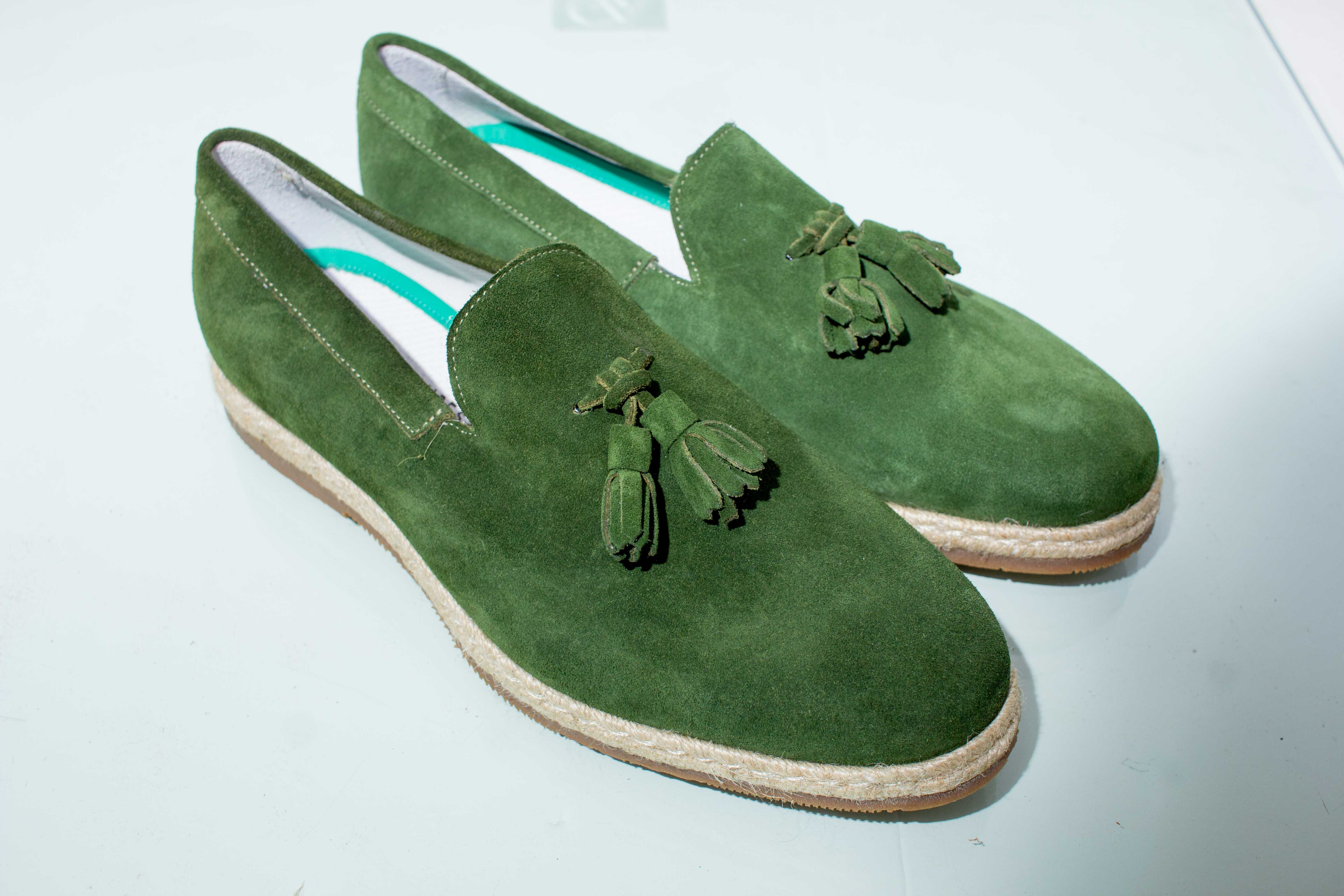 Mocassins em Suédine Verde com Franja