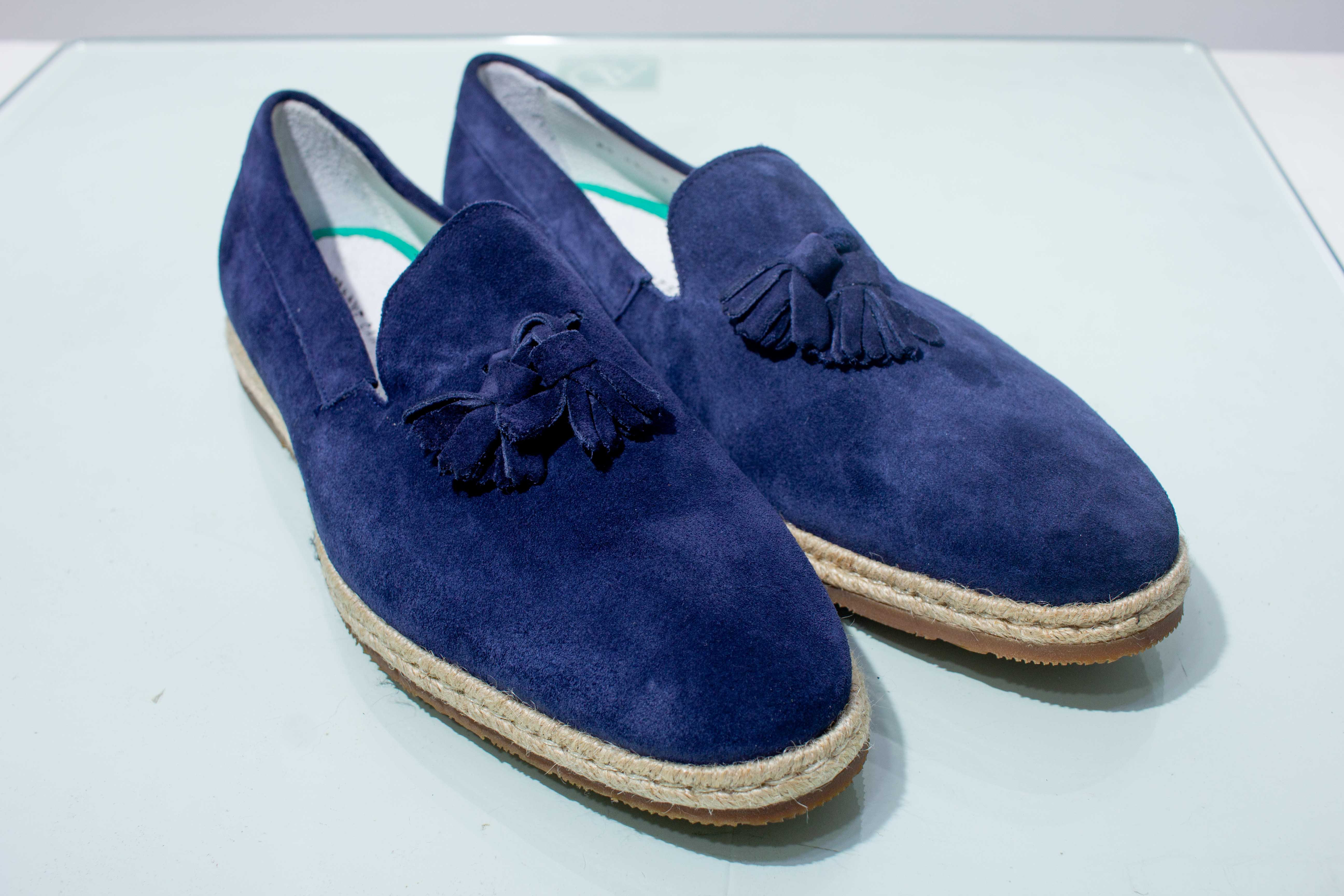 Mocassins em Suédine Azul com Franja